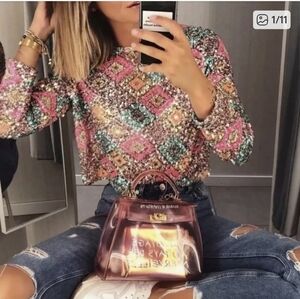 Zara Multicolor Sequin Blouse